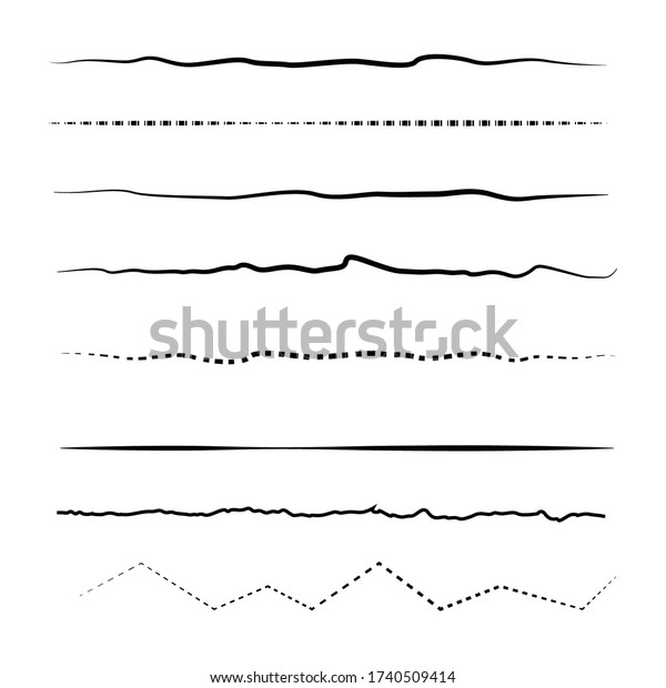 Set of\
wavy horizontal lines. Marker hand-drawn line border set and\
scribble design elements. Set of art brushes for pen. Hand drawn\
grunge brush strokes. Vector illustration, EPS\
10.