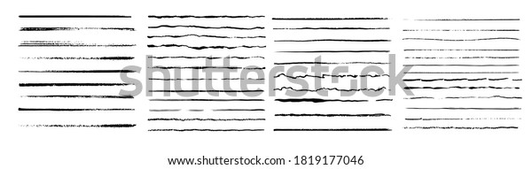 Set of wavy horizontal lines. Marker hand-drawn line\
border set and scribble design elements. Lines hand drawn paint\
brush stroke. Vector set isolated on white. Hand drawn\
scribble.Black ink