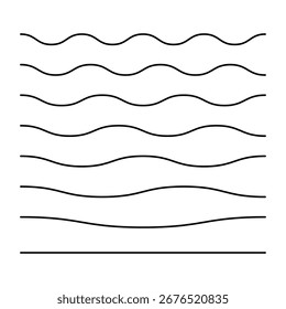 Set of wavy horizontal lines on a white background. Vector design element. EPS 10