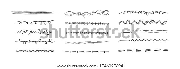 Set of wavy\
horizontal lines pen. Collection of strokes of markers. Line pen\
hand drawn vector set isolated on white background. Doodle, hand\
drawn template, eps 10.