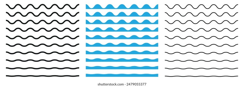 Set of wavy horizontal lines. Wave line border design element. Zigzag text divider.