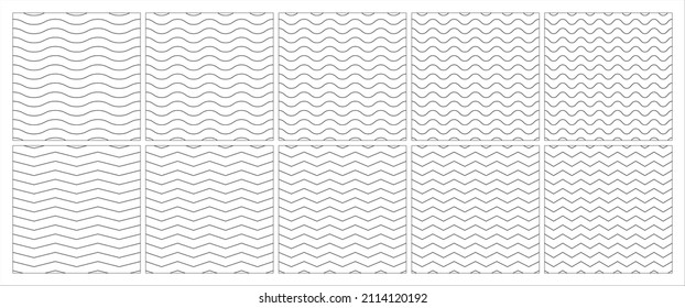 Set of wavy horizontal seamless lines background. Set of textured seamless patterns