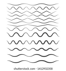 Set of wavy horizontal thin and thick lines. Waves outline icon. Wave thin line symbol 