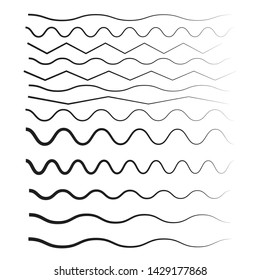 Set of wavy horizontal thin and thick lines. Waves outline icon. Wave thin line symbol 