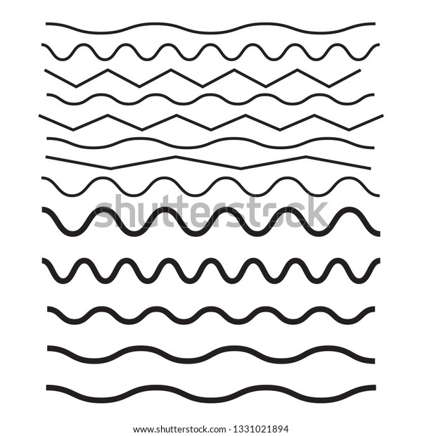 Set of wavy horizontal thin and thick\
lines. Waves outline icon. Wave thin line symbol\
