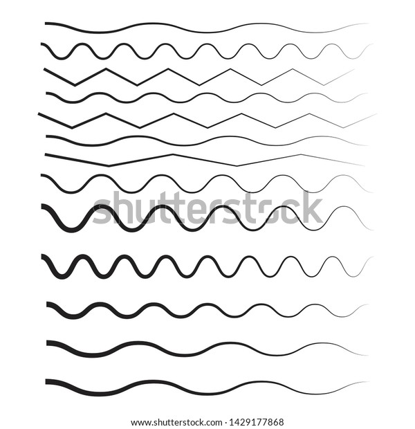 Set of wavy horizontal thin and thick
lines. Waves outline icon. Wave thin line symbol

