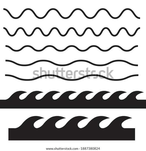 Set of wavy horizontal thin and thick
lines. Waves outline icon. Wave thin line symbol
