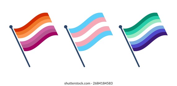 Set of wavy LGBT community pride flag vector illustration.