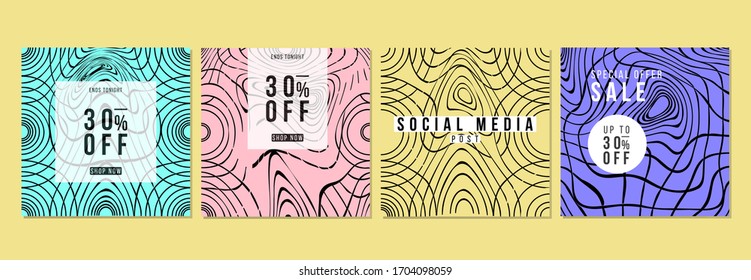 Set of wavy line backgrounds,Trendy social media posts ,abstract square art templates.sale banner,line waves backgrounds Suitable for posters,banners design and web ads