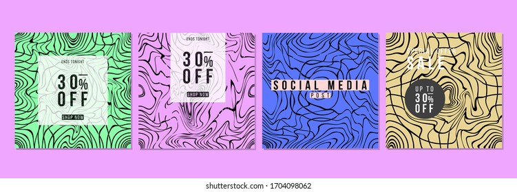 Set of wavy line backgrounds,Trendy social media posts ,abstract square art templates.sale banner,line waves backgrounds Suitable for posters,banners design and web ads