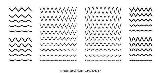 Set of wavy line. Linear zigzags. Horizontal lines.