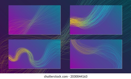 Set of wavy lines abstract background with purple and blue background and yellow and blue wave line bundle. can use for web background, presentation, card, poster, banner, flyer