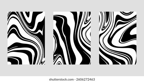Set of wavy lines abstract backgrounds. Trendy psychedelic retro style banner.  Waves, swirl and twirl pattern. 