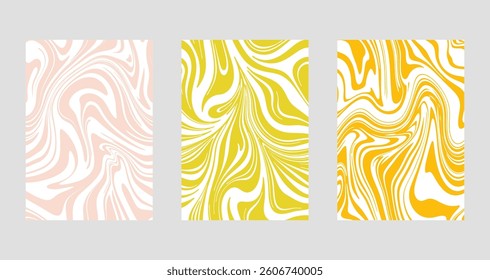 Set of wavy lines abstract backgrounds. Trendy psychedelic retro style banner.  Waves, swirl and twirl pattern. 