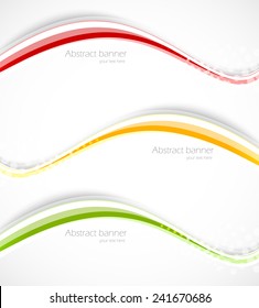 Set of wavy lines abstract banners in green orange red color