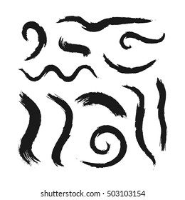 Set of wavy lines, curls. Grunge. Isolated elements.