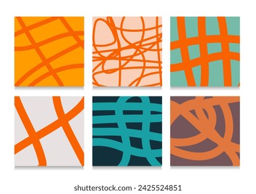 Set Wavy Lines and Doodle Elements Create Pattern in Retro Style for Banner, Poster, Card, Cover. Background Abstract 3d Stripe for Children Design Festive Party. Vector illustration.