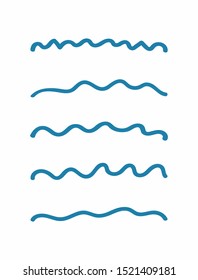 Set of wavy lines drawn by hand. Doodle, sketch. Vector illustration.