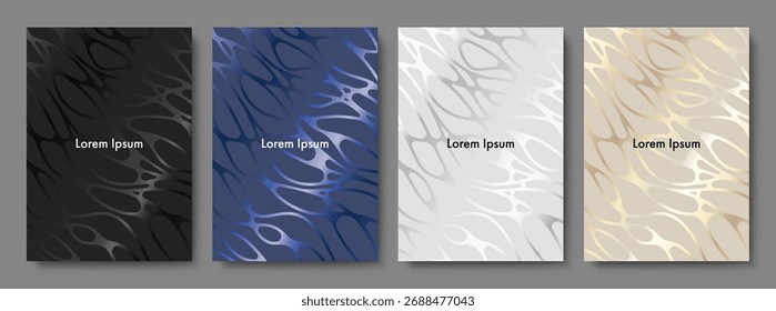Set of Wavy Metallic Covers. Applicable for Brochures, Banners, Party Invitations, Posters and Fliers. Vector Abstract Illustration.