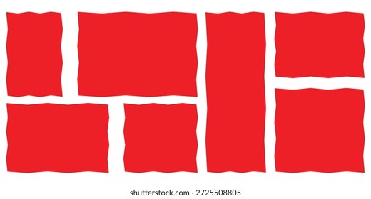 Satz von gewellten organischen Rechtecken und Quadraten. Zick-Zack-Vektorrechteckige Wellen mit Textur, unregelmäßige Textfelder. Geometrische Zickzack wellige Rand Aufkleber.