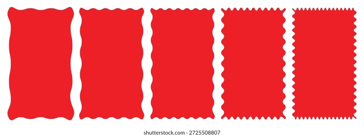 Conjunto de rectángulos y cuadrados orgánicos ondulados. rectángulos ondulados de Vector en zigzag con textura, cuadros de texto irregulares. Pegatinas de borde ondulado en zig zag geométrico.