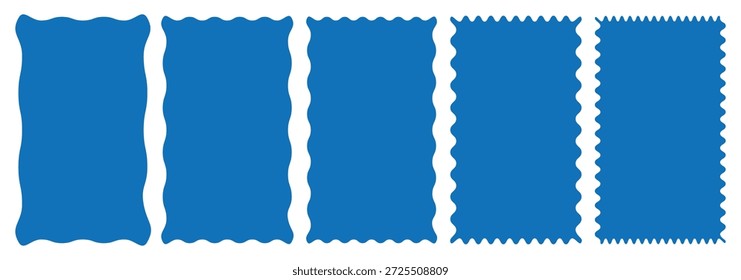 Conjunto de rectángulos y cuadrados orgánicos ondulados. rectángulos ondulados de Vector en zigzag con textura, cuadros de texto irregulares. Pegatinas de borde ondulado en zig zag geométrico.