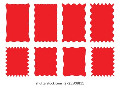 Conjunto de rectángulos y cuadrados orgánicos ondulados. rectángulos ondulados de Vector en zigzag con textura, cuadros de texto irregulares. Pegatinas de borde ondulado en zig zag geométrico.