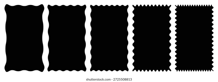 Conjunto de rectángulos y cuadrados orgánicos ondulados. rectángulos ondulados de Vector en zigzag con textura, cuadros de texto irregulares. Pegatinas de borde ondulado en zig zag geométrico.