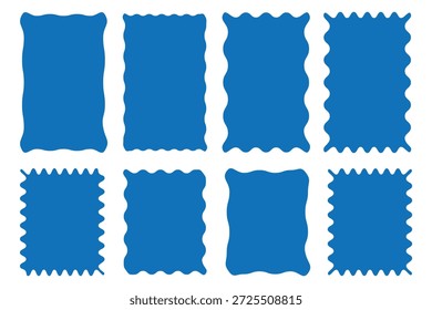 Conjunto de rectángulos y cuadrados orgánicos ondulados. rectángulos ondulados de Vector en zigzag con textura, cuadros de texto irregulares. Pegatinas de borde ondulado en zig zag geométrico.