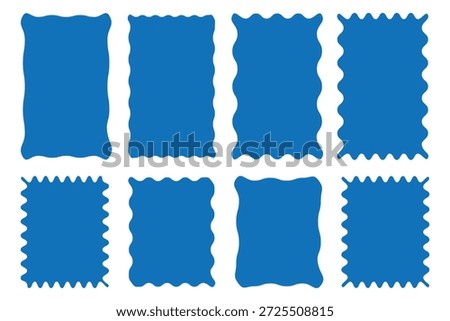Set of wavy organic rectangles and squares. zigzag Vector wavy rectangles with texture, irregular text boxes. Geometric zig zag wavy edge stickers.