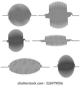Set wavy oscillogram, seismic wave Curve, which plots the sensor with the oscilloscope oscillographic vector concept of amplitude
