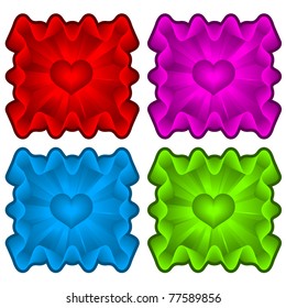 set of wavy ribbons with shining heart on white background