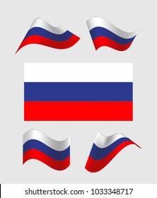 Set of wavy Russian flags. Icon on a gray background. Vector illustration
