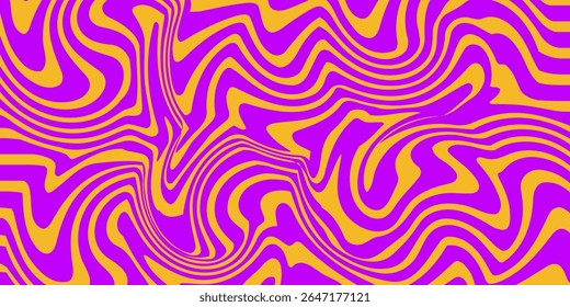 Set of Wavy Seamless Trippy Patterns in Psychedelic Colors. Abstract Vector Swirl Backgrounds. 1970 Aesthetic Textures with Flowing Waves