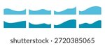A set of wavy shapes of separators, footer for a banner, a web page, a header. Blue graphic abstract background fragment waves for text, labels, frames, flat design , vector illustration
