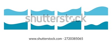 A set of wavy shapes of separators, footer for a banner, a web page, a header. Blue graphic abstract background fragment waves for text, labels, frames, flat design , vector illustration