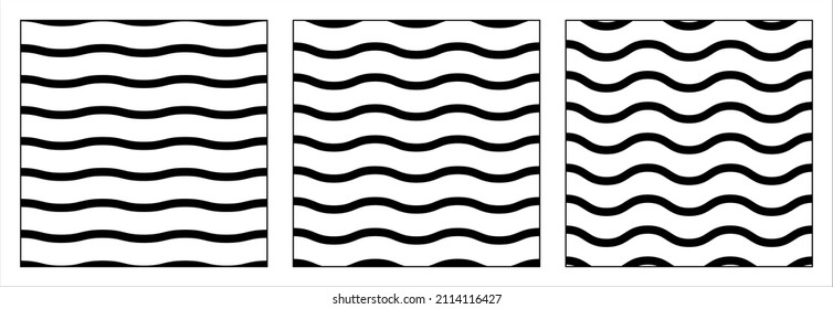 Set of wavy simple horizontal seamless lines background. Simple textures for background