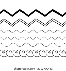 Set of wavy sinuous seamless horizontal lines
