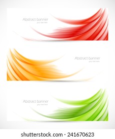 Set of wavy soft green orange red banners
