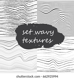 set wavy textures black and gray color. Consists of smooth and uneven, grunge lines
