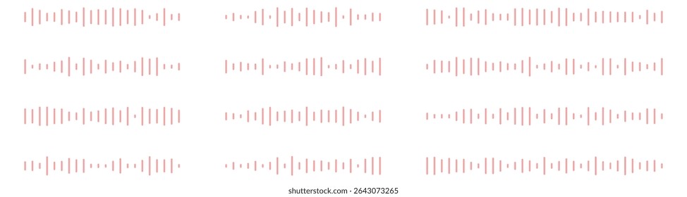 Set of wavy, vibrating and pulsating lines. Podcast sound waves. Waveform pattern for music player, podcast, voice message, music app. Audio wave icon. Isolated vector illustration.