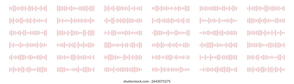 Set of wavy, vibrating and pulsating lines. Podcast sound waves. Waveform pattern for music player, podcast, voice message, music app. Audio wave icon. Isolated vector illustration.