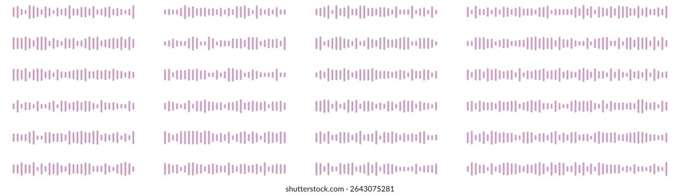 Set of wavy, vibrating and pulsating lines. Podcast sound waves. Waveform pattern for music player, podcast, voice message, music app. Audio wave icon. Isolated vector illustration.