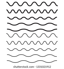 Set of wavy, zigzag, horizontal lines. Waves outline icon. Wave thin line symbol 