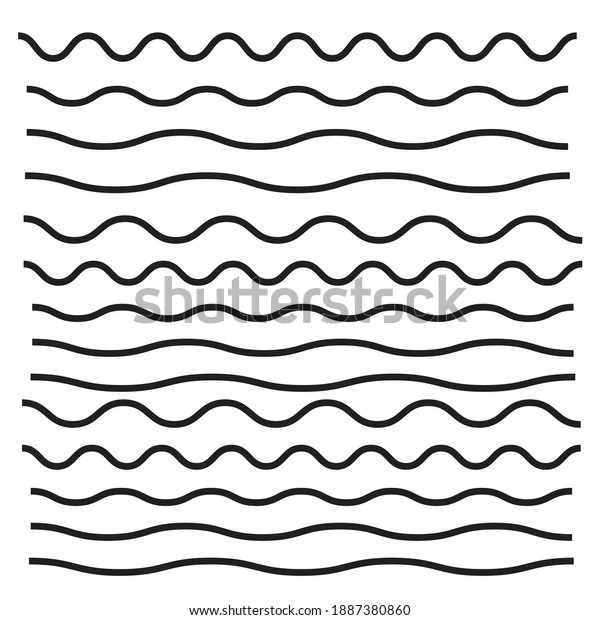 Set of wavy, zigzag, horizontal lines. Waves\
outline icon. Wave thin line symbol\
