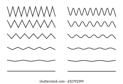Set of wavy and zigzag horizontal lines.Graphic design elements.