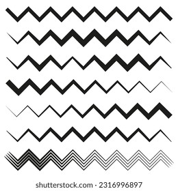 Set of wavy zigzag lines in different weights. Vector illustration. stock image.