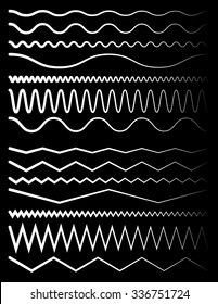 Set of wavy and zigzag lines on black