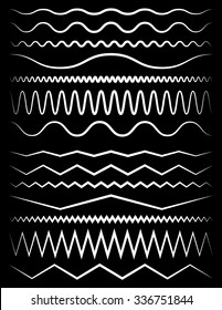 Set of wavy and zigzag lines on black