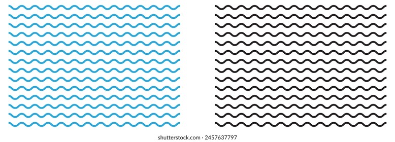 Satz von wellenförmigen Zickzacklinien. Winke dünne Linie Hintergrund. Vektorgrafik Zickzack und welliges Blau Horizontal unterstreichen. Wave Line Set. Vektorillustration. 